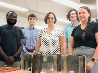 Members of Elizabeth King's lab include, from left to right, Esdras Tuyishimire, Adam Albright, Elizabeth King, Chuck Miller and Victoria Hamlin. (Source: Pate McCuien/University of Missouri)